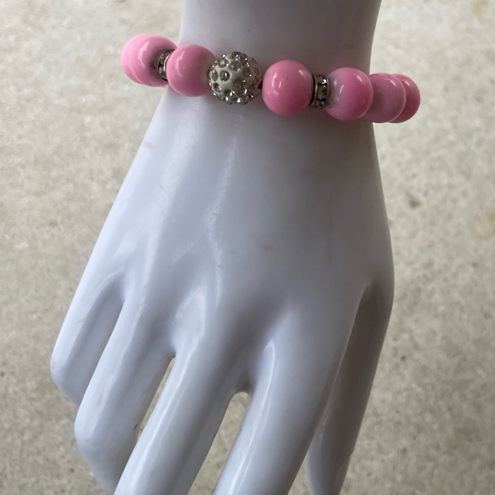 Pink Jade Gemstone Bracelet | Crystal Quartz Beaded Sz 6 - Picture 4 of 9